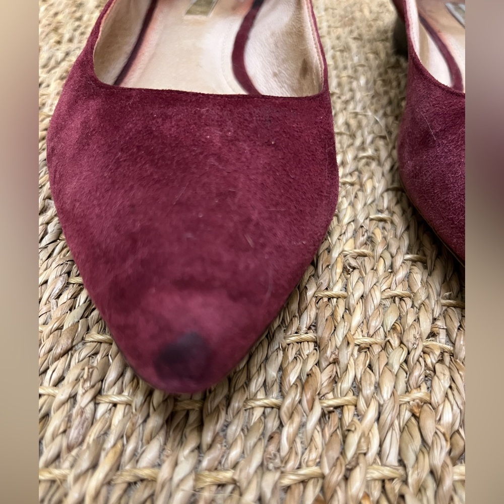 Louise et Cie Burgundy Suede Ballet Flats with Textured Leather Ankle Strap - Picture 15 of 16